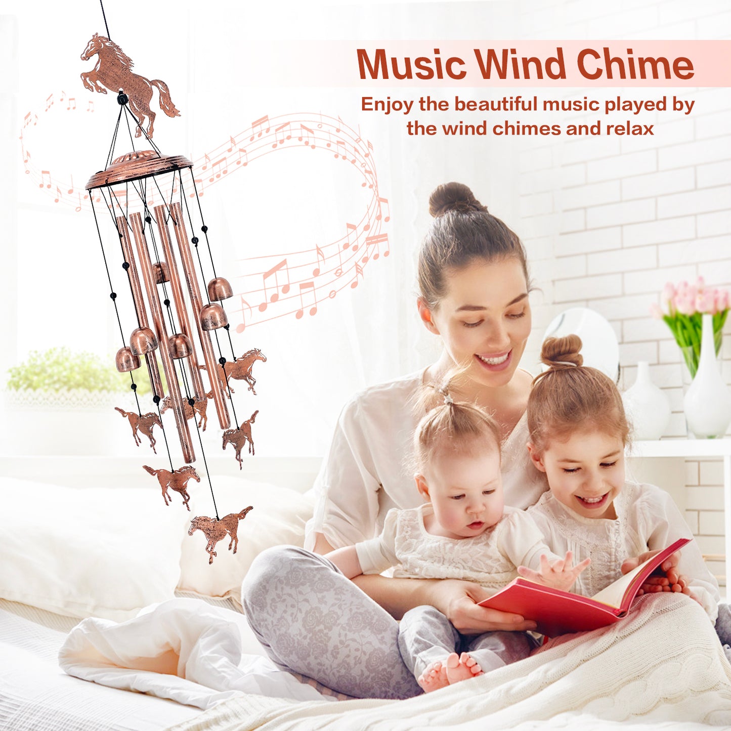 Horse Wind Chimes Outdoor Horse Gifts for Women/Men/Mom/Grandma/Wife/Friends Birthday Gifts Memorial Gift Metal WindChimes for Outside/Indoors, Home, Lawn, Porch, Patio, Garden Decor, Yard Decorations
