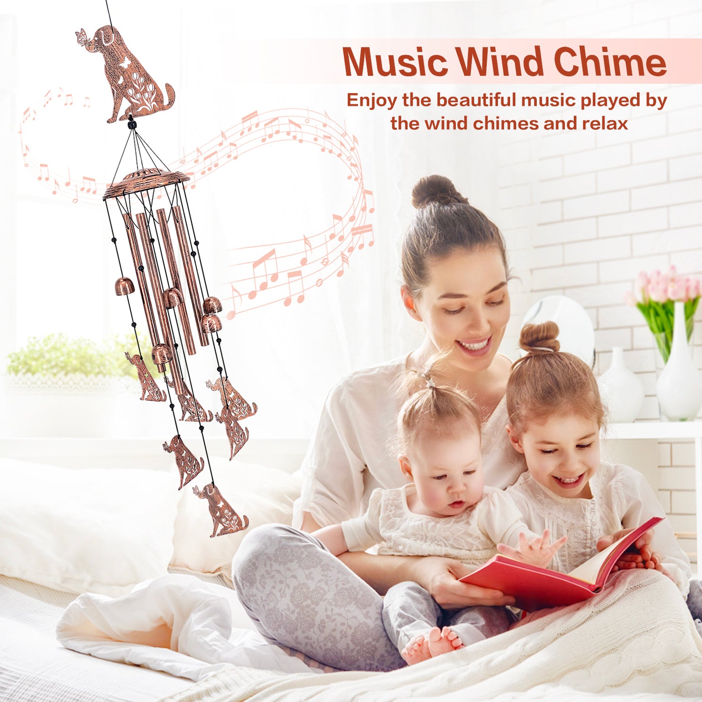 Dog Wind Chimes Outdoor Dog Gifts for Women/Men/Mom/Grandma/Wife/Friends Birthday Gifts Memorial Gift Metal WindChimes for Outside/Indoors, Home, Lawn, Porch, Patio, Garden Decor, Yard Decorations