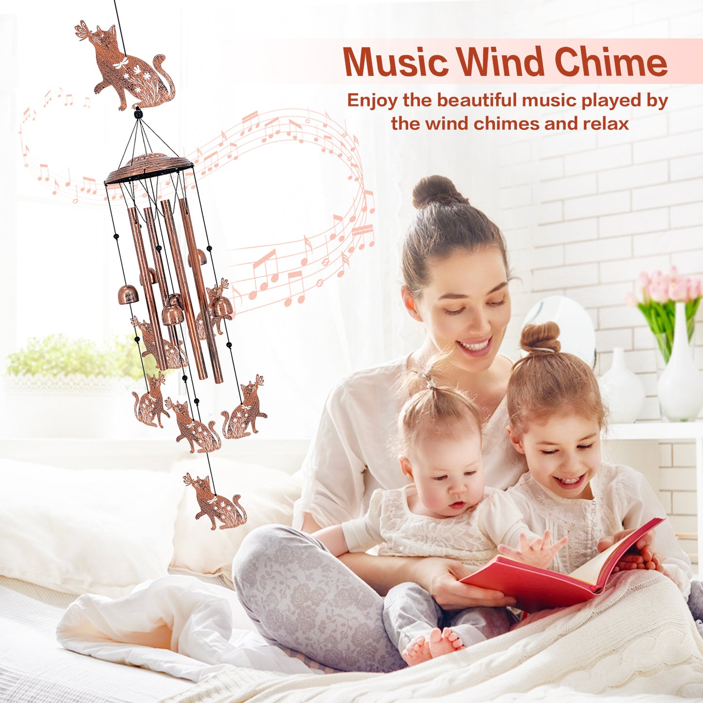 Cat Wind Chimes Outdoor Cat Gifts for Women/Men/Mom/Grandma/Wife/Friends Birthday Gifts Memorial Gift Metal WindChimes for Outside/Indoors, Home, Lawn, Porch, Patio, Garden Decor, Yard Decorations