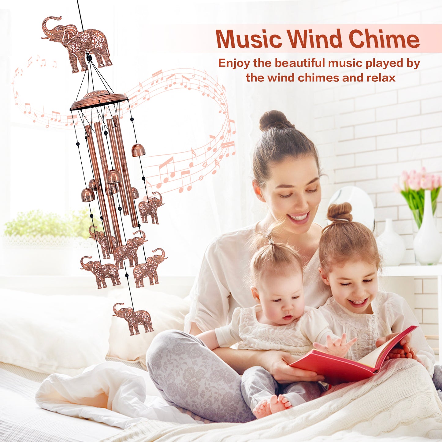 Elephant Wind Chimes Outdoor Elephant Gifts for Women/Men/Mom/Grandma/Wife Birthday Gifts Memorial Gift Metal WindChimes for Outside/Indoors, Home, Lawn, Porch, Patio, Garden Decor, Yard Decorations