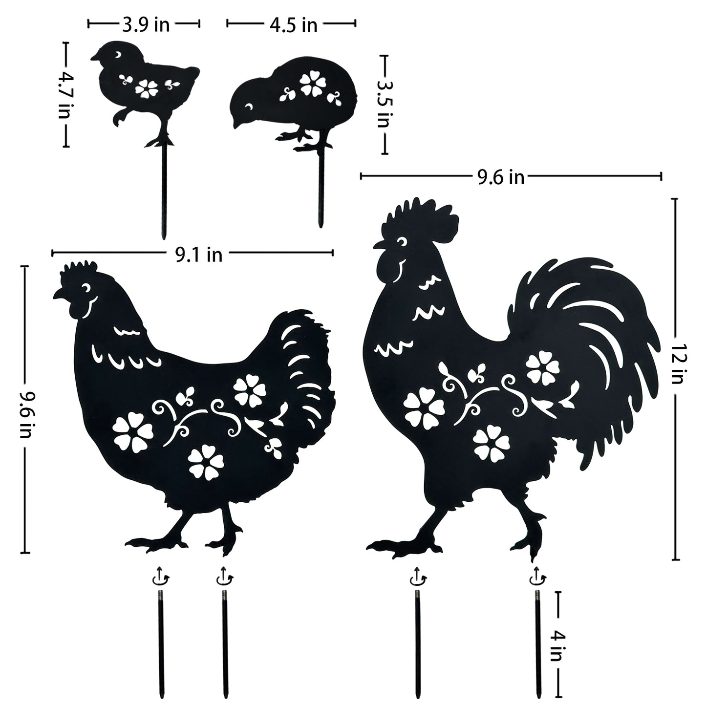 Chicken Metal Decorative Garden Stakes Chicken Gifts for Women/Men Chicken Lovers Gifts Silhouette Statues for Yard Art, Outside, Patio, Outdoor Decor, Garden Decorations, Lawn Ornaments