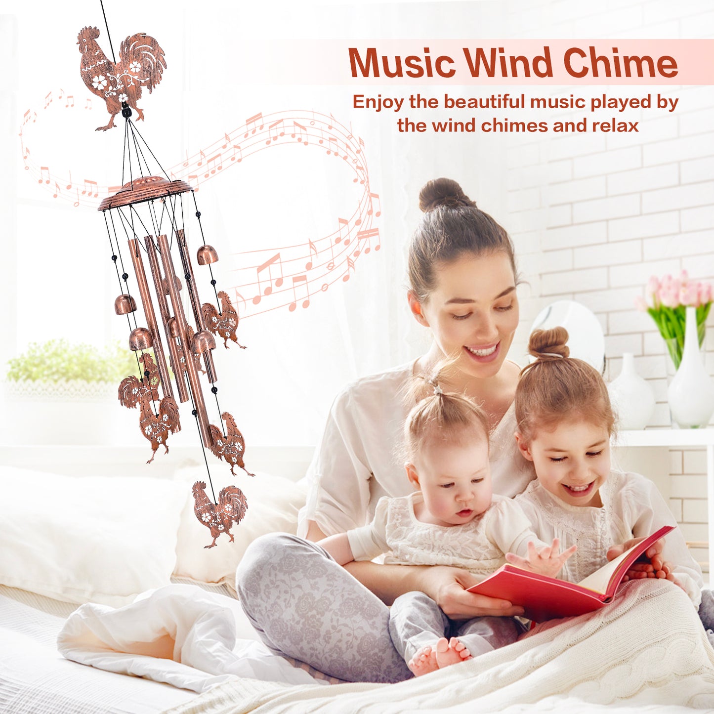 Chicken Wind Chimes Outdoor Chicken Gifts for Women/Men/Mom/Grandma Rooster Birthday Gifts Memorial Gift Metal WindChimes for Outside/Indoors, Home, Lawn, Porch, Patio, Garden Decor, Yard Decorations