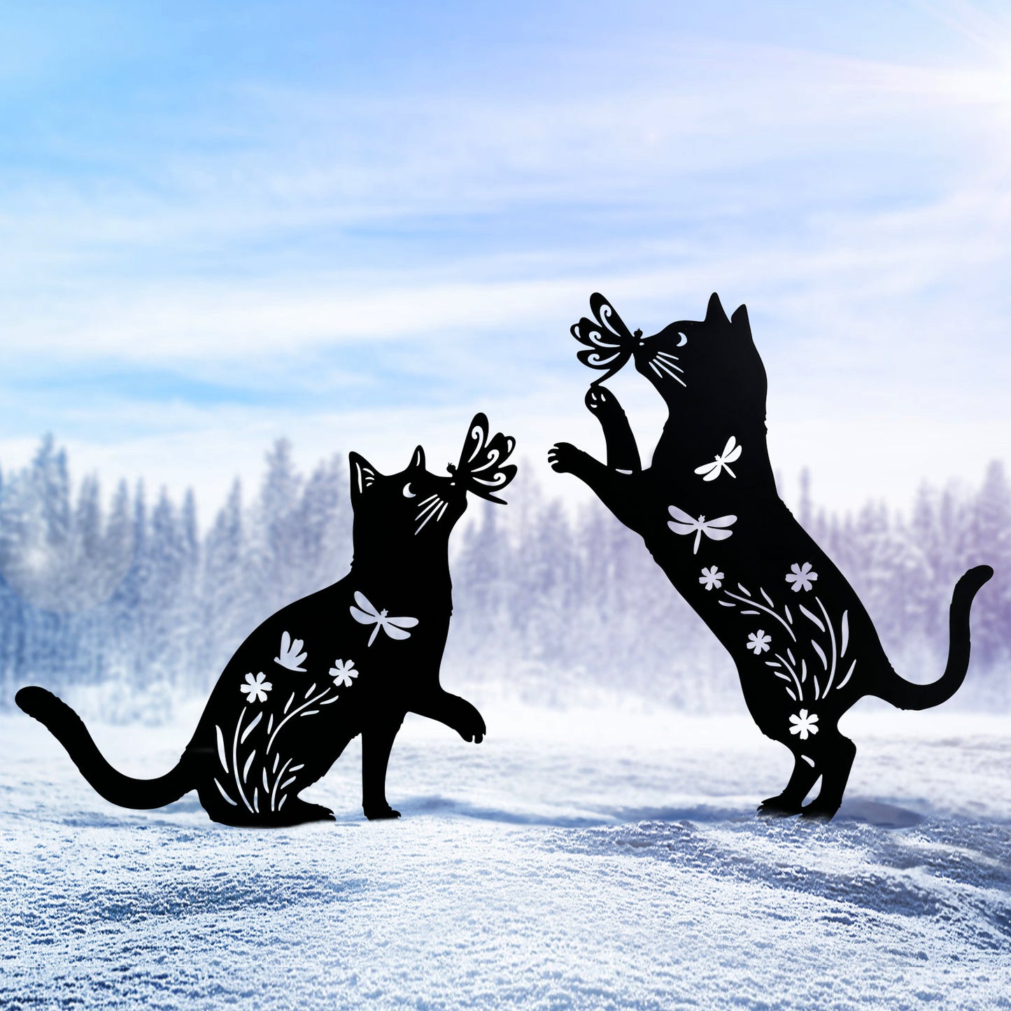 Cat Metal Decorative Garden Stakes Cat Gifts for Women/Men Cat Lovers Gifts Silhouette Statues for Yard Art, Outside, Patio, Outdoor Decor, Garden Decorations, Lawn Ornaments