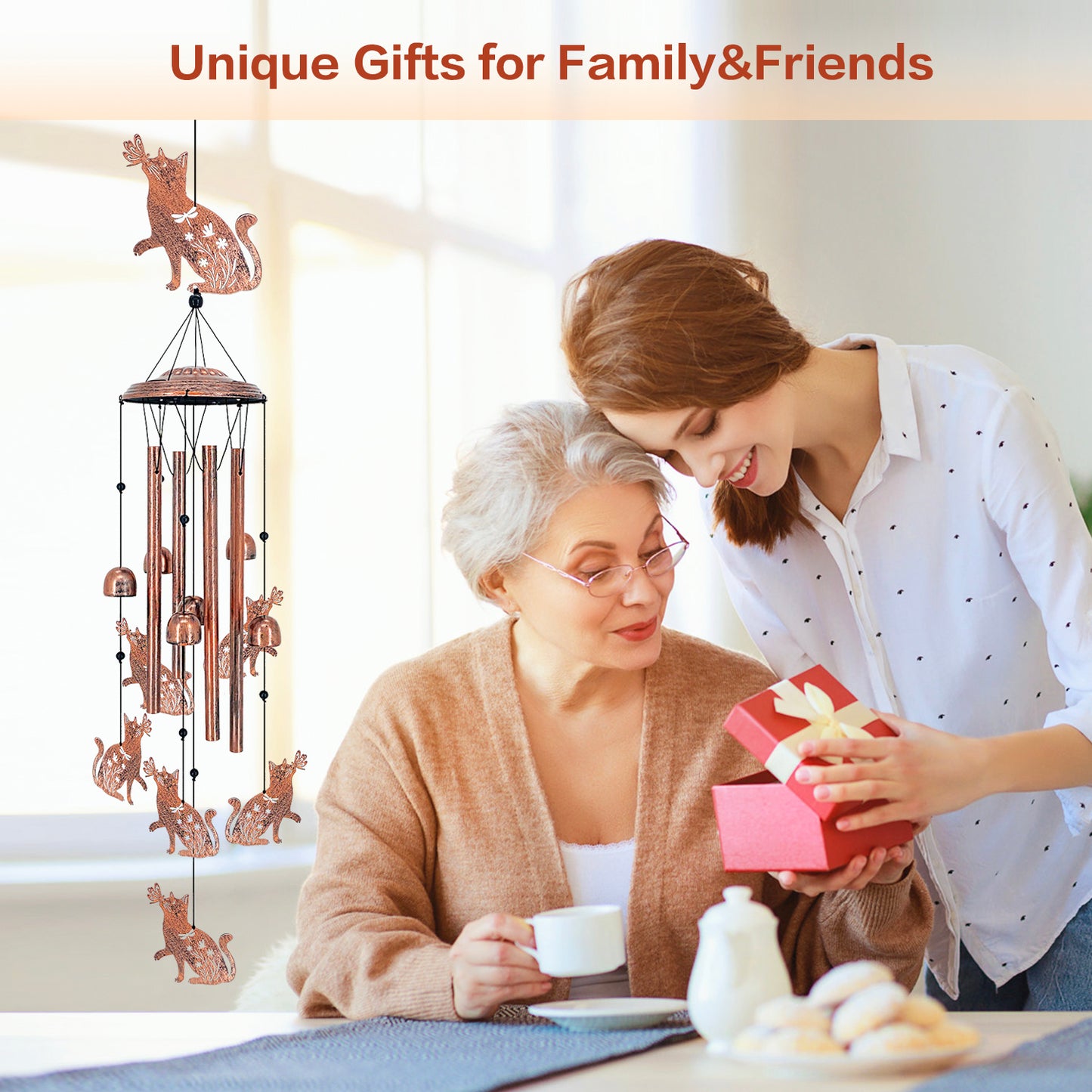 Cat Wind Chimes Outdoor Cat Gifts for Women/Men/Mom/Grandma/Wife/Friends Birthday Gifts Memorial Gift Metal WindChimes for Outside/Indoors, Home, Lawn, Porch, Patio, Garden Decor, Yard Decorations