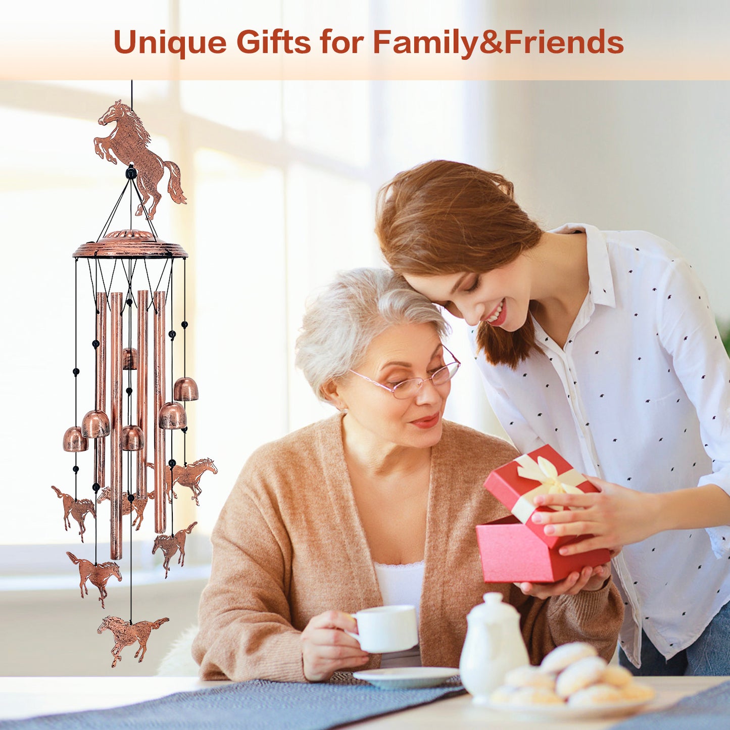 Horse Wind Chimes Outdoor Horse Gifts for Women/Men/Mom/Grandma/Wife/Friends Birthday Gifts Memorial Gift Metal WindChimes for Outside/Indoors, Home, Lawn, Porch, Patio, Garden Decor, Yard Decorations