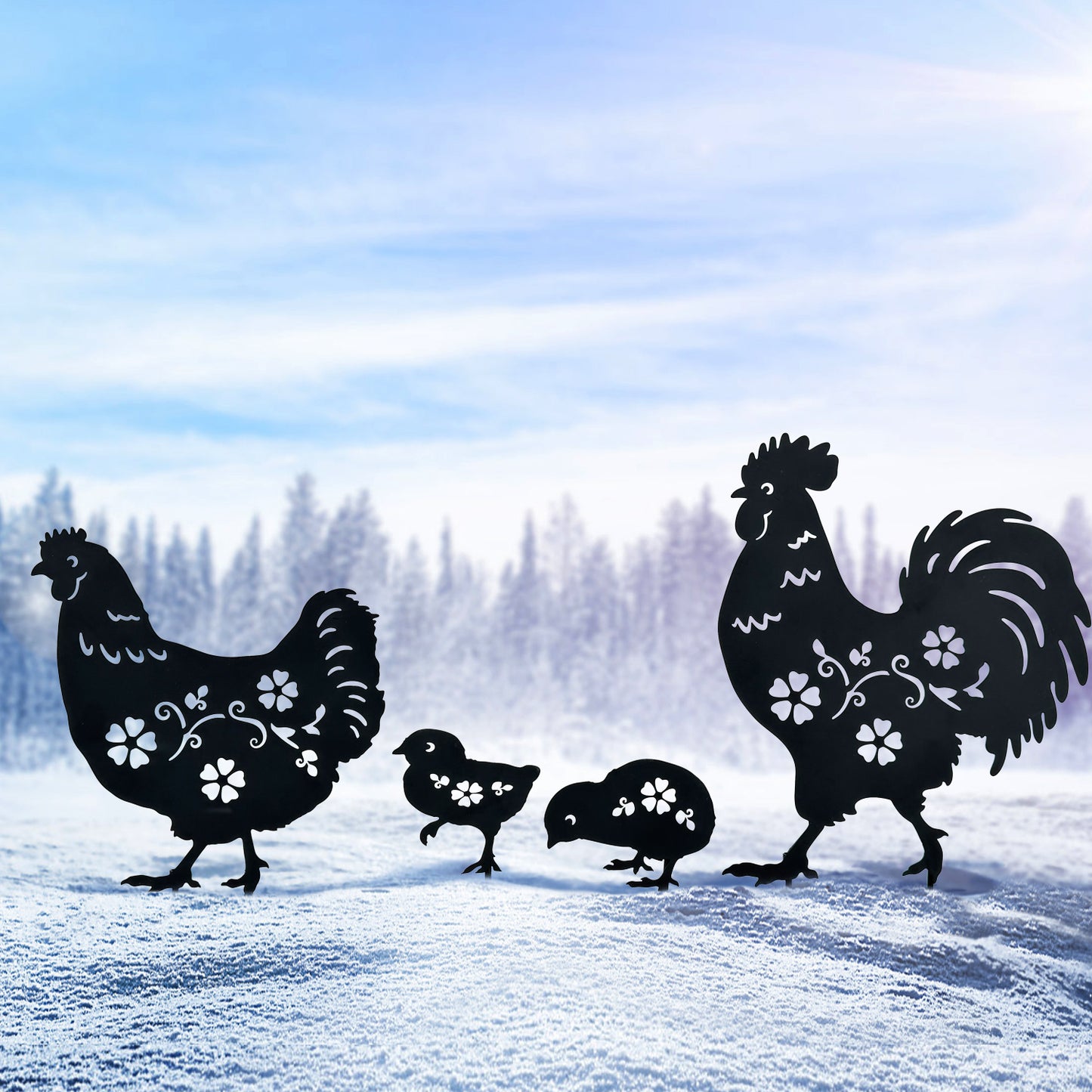 Chicken Metal Decorative Garden Stakes Chicken Gifts for Women/Men Chicken Lovers Gifts Silhouette Statues for Yard Art, Outside, Patio, Outdoor Decor, Garden Decorations, Lawn Ornaments