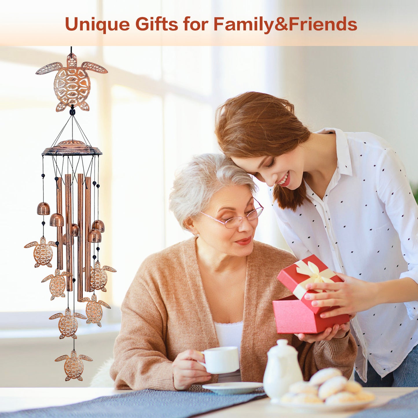 Turtle Wind Chimes Outdoor Sea Turtle Gifts for Women/Men/Mom/Grandma/Wife Birthday Gifts Memorial Gift Metal WindChimes for Outside/Indoors, Home, Lawn, Porch, Patio, Garden Decor, Yard Decorations