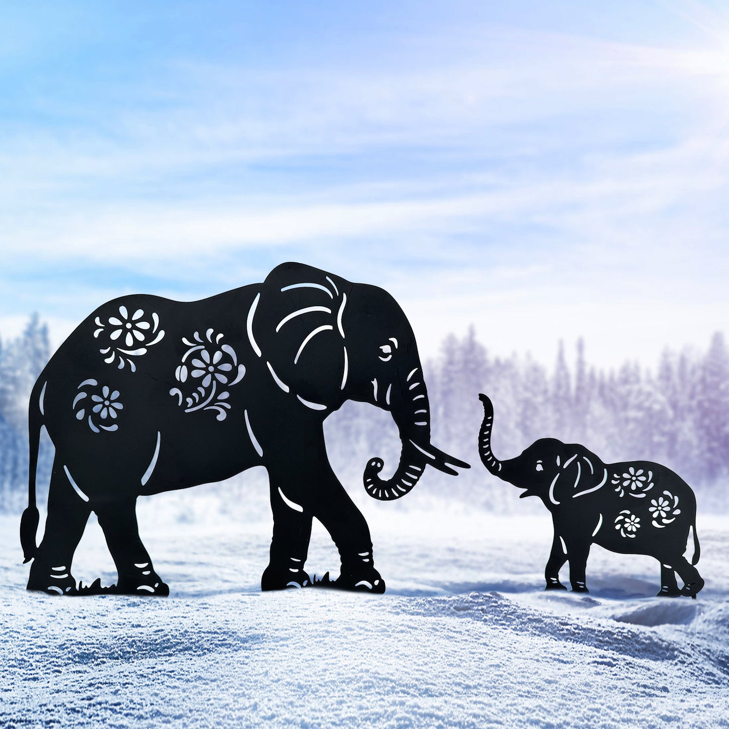 Elephant Metal Decorative Garden Stakes Elephant Gifts for Women/Men Elephant Lovers Gifts Silhouette Statues for Yard Art, Outside, Patio, Outdoor Decor, Garden Decorations, Lawn Ornaments