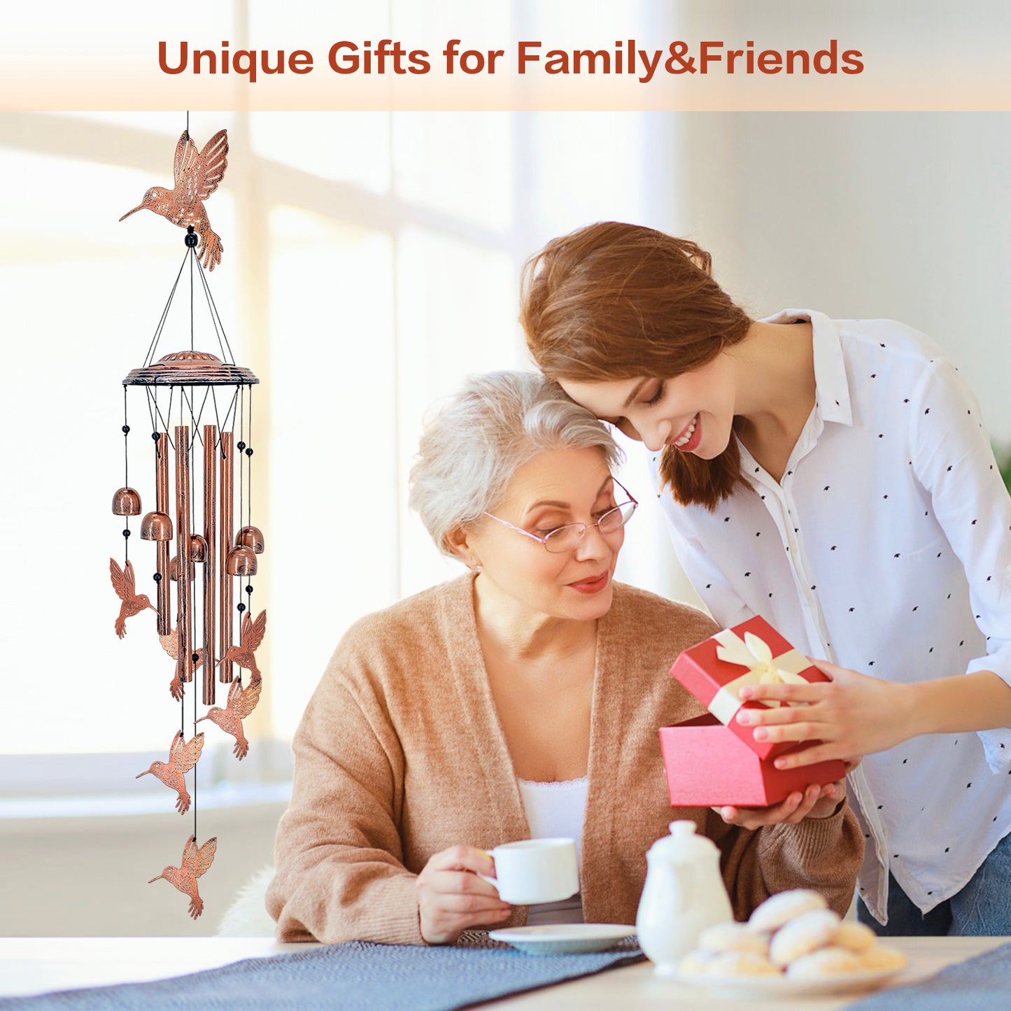 Hummingbird Wind Chimes Outdoor Hummingbird Gifts for Women/Men/Mom/Grandma Birthday Gifts Memorial Gift Metal Bird WindChimes for Outside/Indoors, Home, Porch, Patio, Garden Decor, Yard Decorations