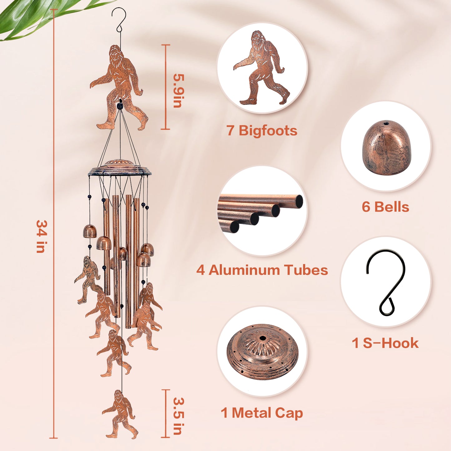 Bigfoot Wind Chimes Outdoor Big Foot Sasquatch Gifts for Men/Women/Dad/Grandpa Birthday Gift Memorial Gift Metal WindChimes for Outside/Indoors, Home, Lawn, Porch, Patio, Garden Decor, Yard Decoration