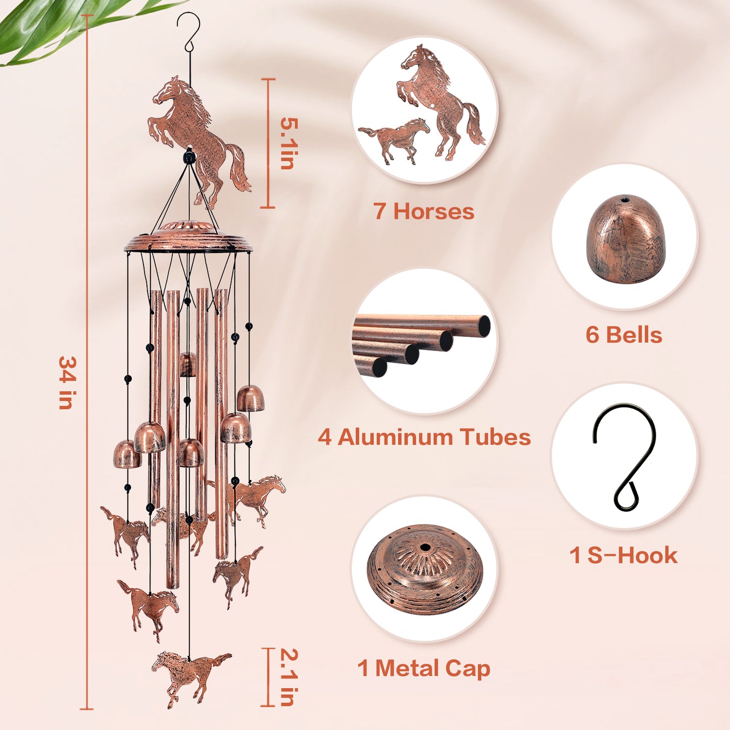 Horse Wind Chimes Outdoor Horse Gifts for Women/Men/Mom/Grandma/Wife/Friends Birthday Gifts Memorial Gift Metal WindChimes for Outside/Indoors, Home, Lawn, Porch, Patio, Garden Decor, Yard Decorations