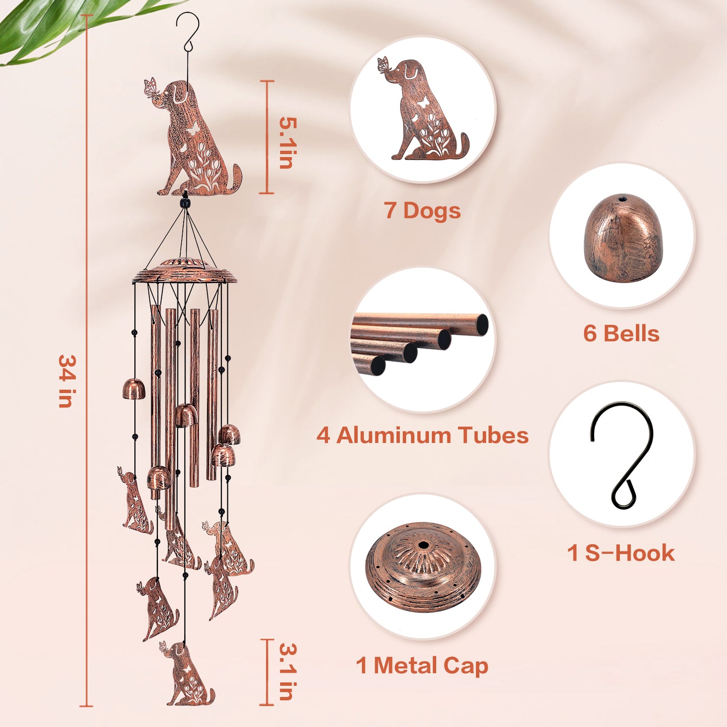 Dog Wind Chimes Outdoor Dog Gifts for Women/Men/Mom/Grandma/Wife/Friends Birthday Gifts Memorial Gift Metal WindChimes for Outside/Indoors, Home, Lawn, Porch, Patio, Garden Decor, Yard Decorations