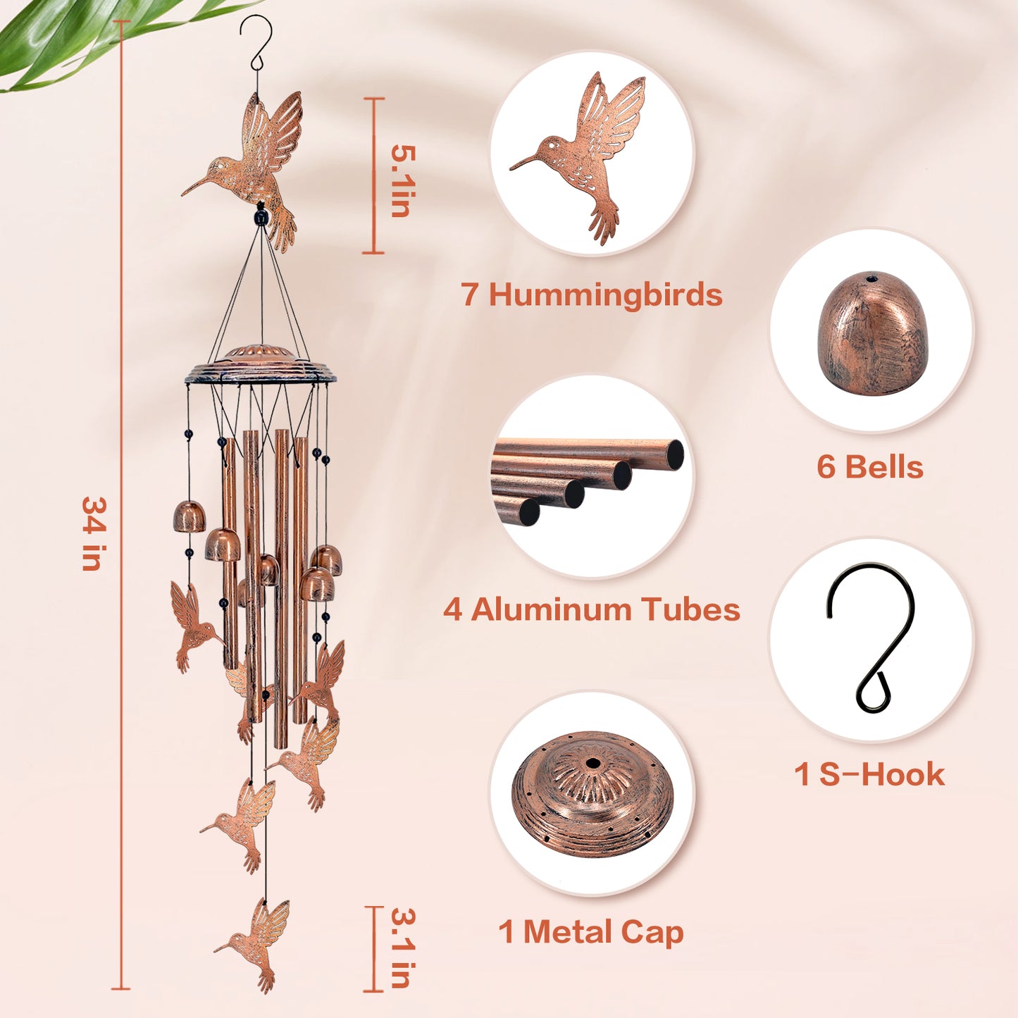 Hummingbird Wind Chimes Outdoor Hummingbird Gifts for Women/Men/Mom/Grandma Birthday Gifts Memorial Gift Metal Bird WindChimes for Outside/Indoors, Home, Porch, Patio, Garden Decor, Yard Decorations