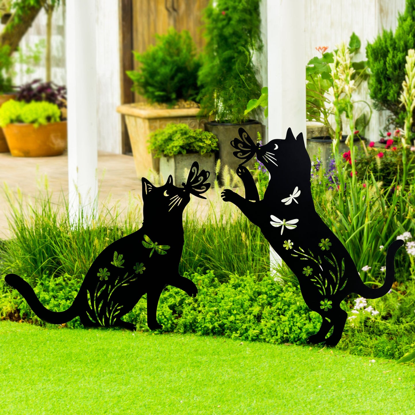 Cat Metal Decorative Garden Stakes Cat Gifts for Women/Men Cat Lovers Gifts Silhouette Statues for Yard Art, Outside, Patio, Outdoor Decor, Garden Decorations, Lawn Ornaments