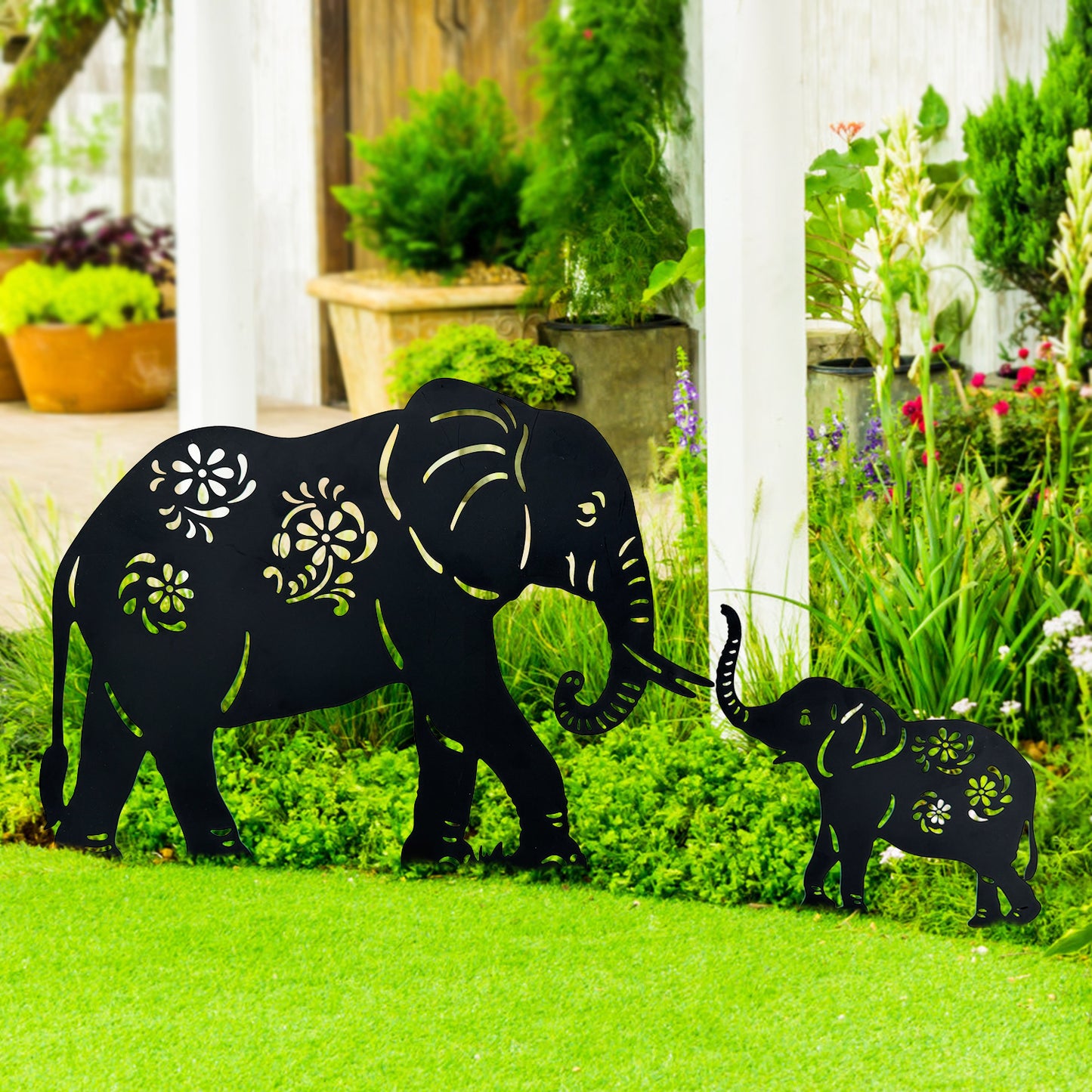 Elephant Metal Decorative Garden Stakes Elephant Gifts for Women/Men Elephant Lovers Gifts Silhouette Statues for Yard Art, Outside, Patio, Outdoor Decor, Garden Decorations, Lawn Ornaments