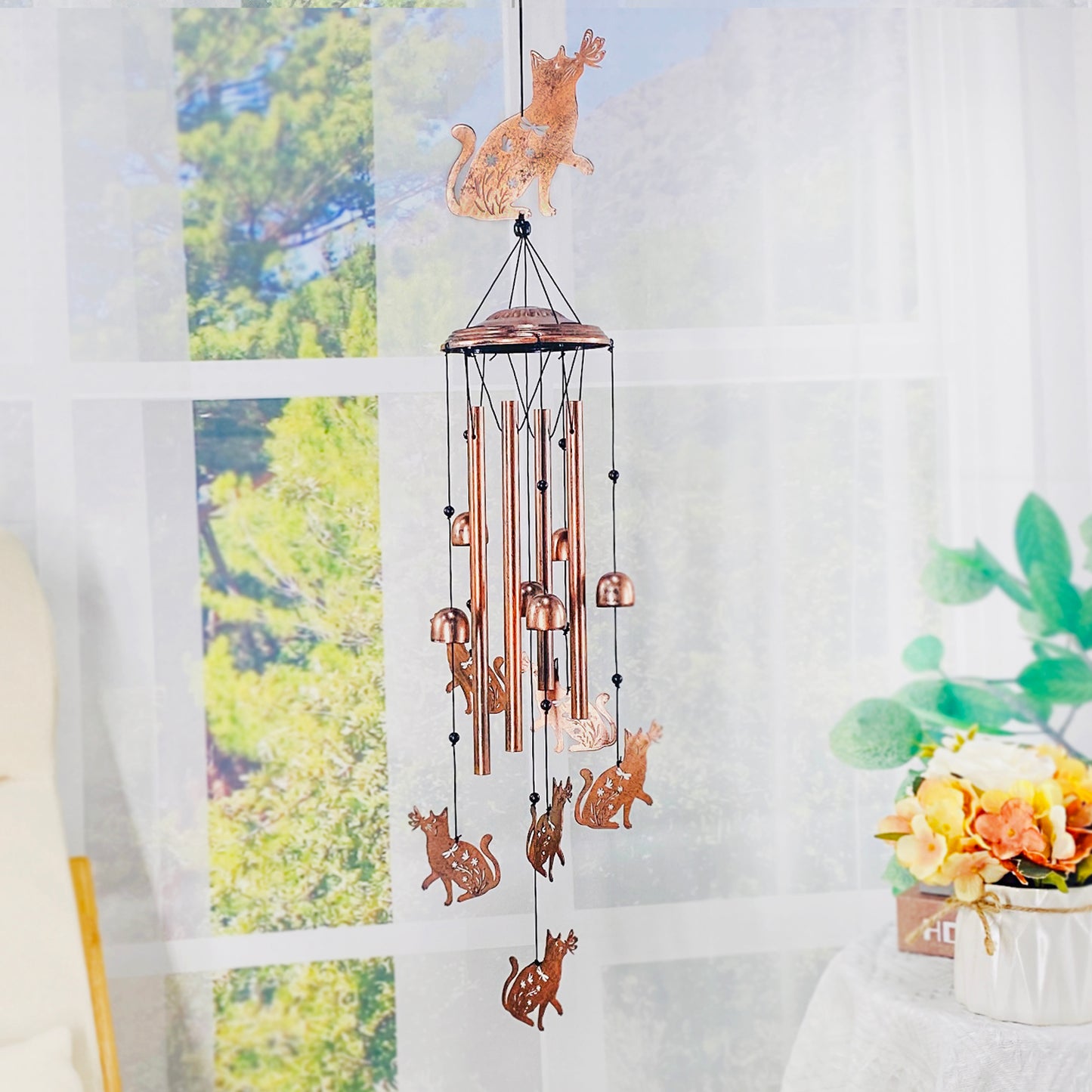 Cat Wind Chimes Outdoor Cat Gifts for Women/Men/Mom/Grandma/Wife/Friends Birthday Gifts Memorial Gift Metal WindChimes for Outside/Indoors, Home, Lawn, Porch, Patio, Garden Decor, Yard Decorations