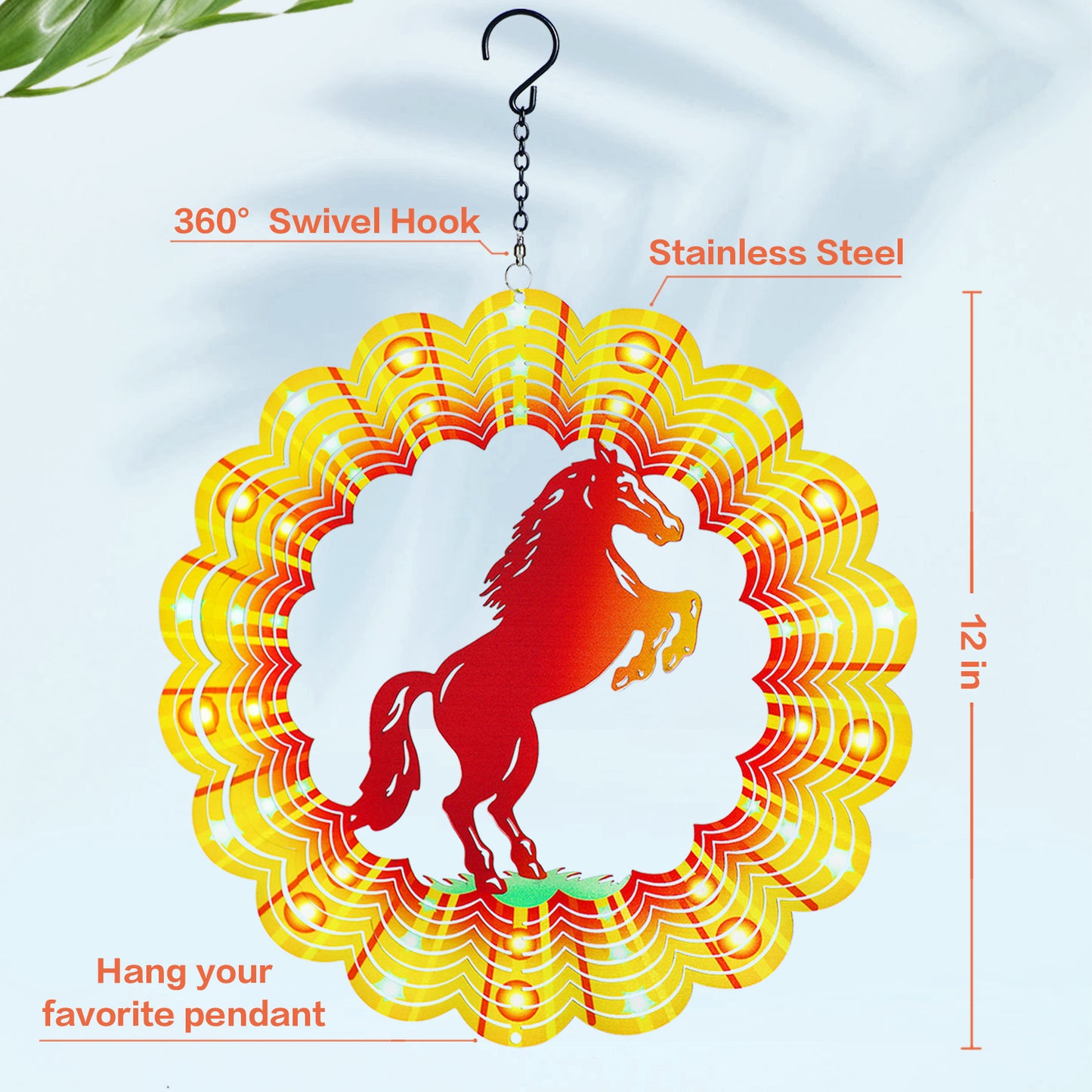 Horse Wind Spinners Horse Gifts for Women/Girls/Men 12 inch 3D Stainless Steel Hanging Wind Spinner Metal Wind Catchers Kinetic Sculpture for Indoor/Outdoor Decor, Yard Art, Garden Decorations