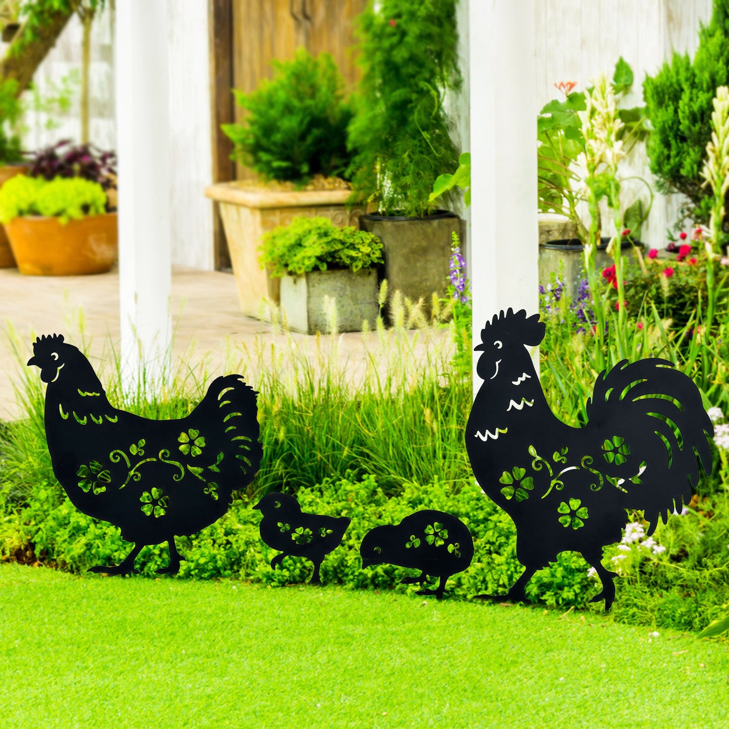 Chicken Metal Decorative Garden Stakes Chicken Gifts for Women/Men Chicken Lovers Gifts Silhouette Statues for Yard Art, Outside, Patio, Outdoor Decor, Garden Decorations, Lawn Ornaments