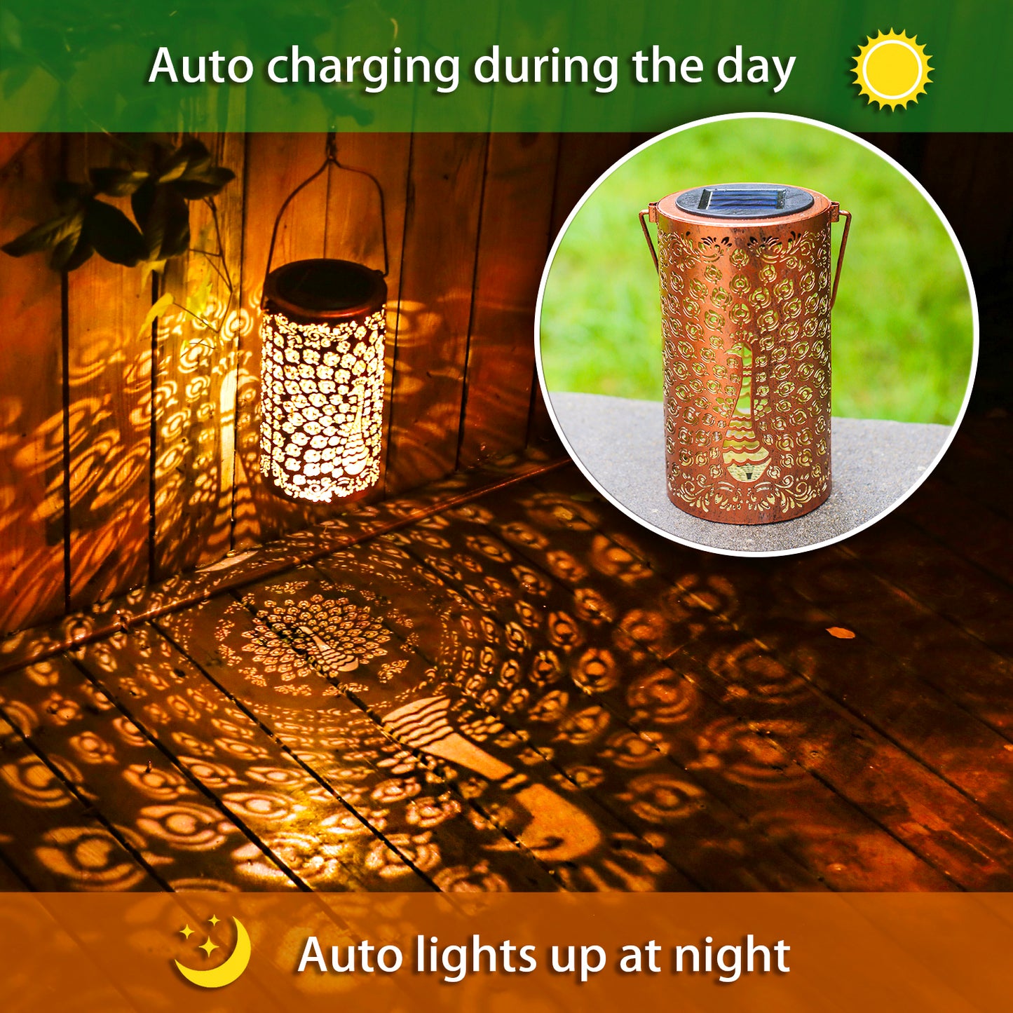 Peacock Solar Lanterns Outdoor Waterproof Hanging Solar Lights Peacock Gifts for Women Men Metal Decorative LED Lanterns for Yard, Patio, Lawn, Tabletop, Pathway, Landscape, Garden Decor